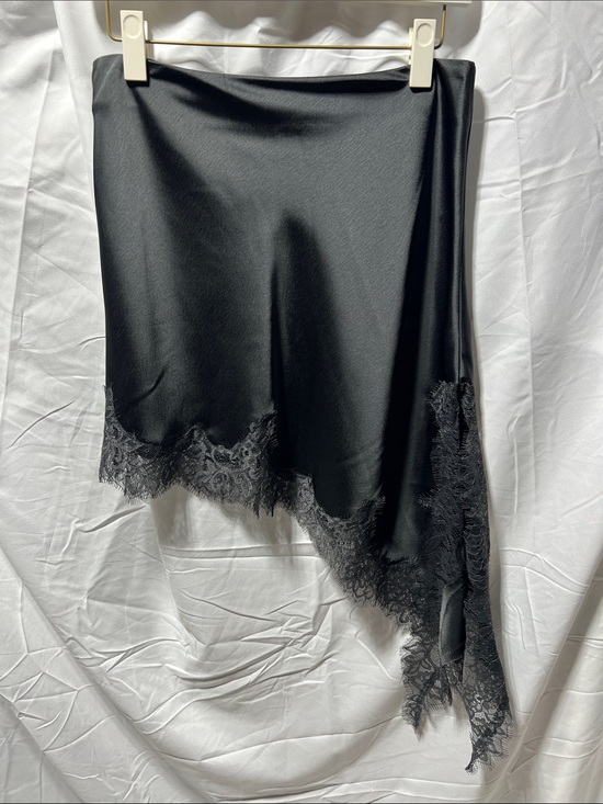 Zara Dresses & Skirts - Zara Black Satin Asymmetric Lace-Hem Skirt